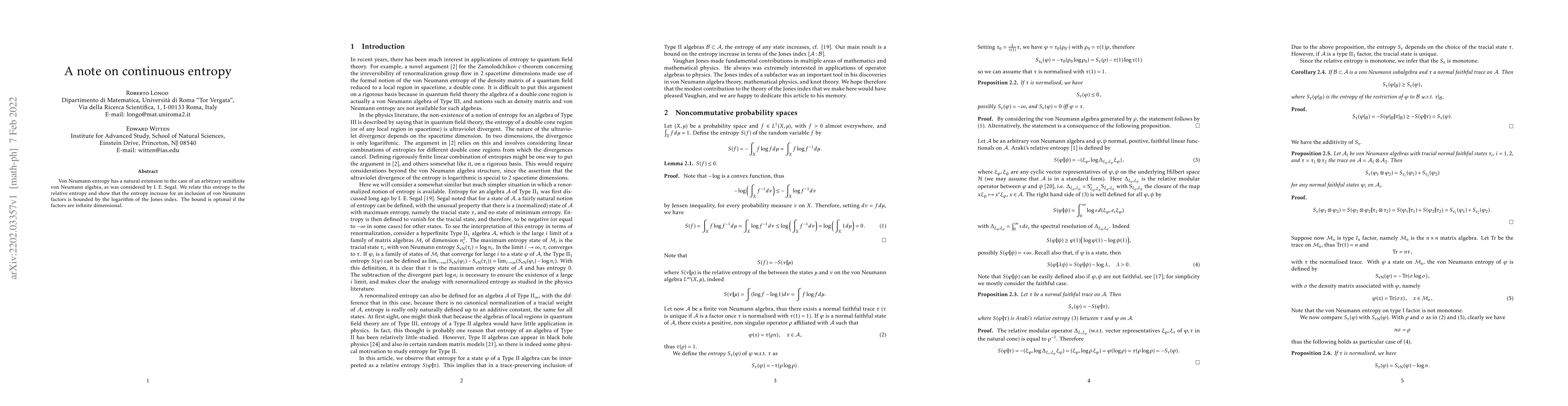 Thumbnail for A note on continuous entropy