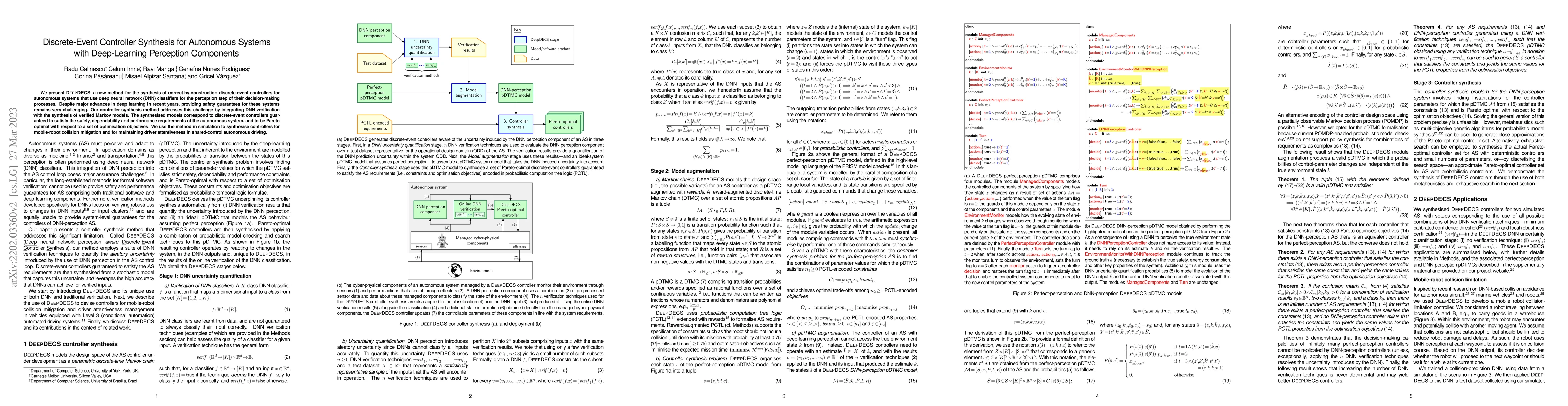 Thumbnail for Discrete-Event Controller Synthesis for Autonomous Systems with
  Deep-Learning Perception Components