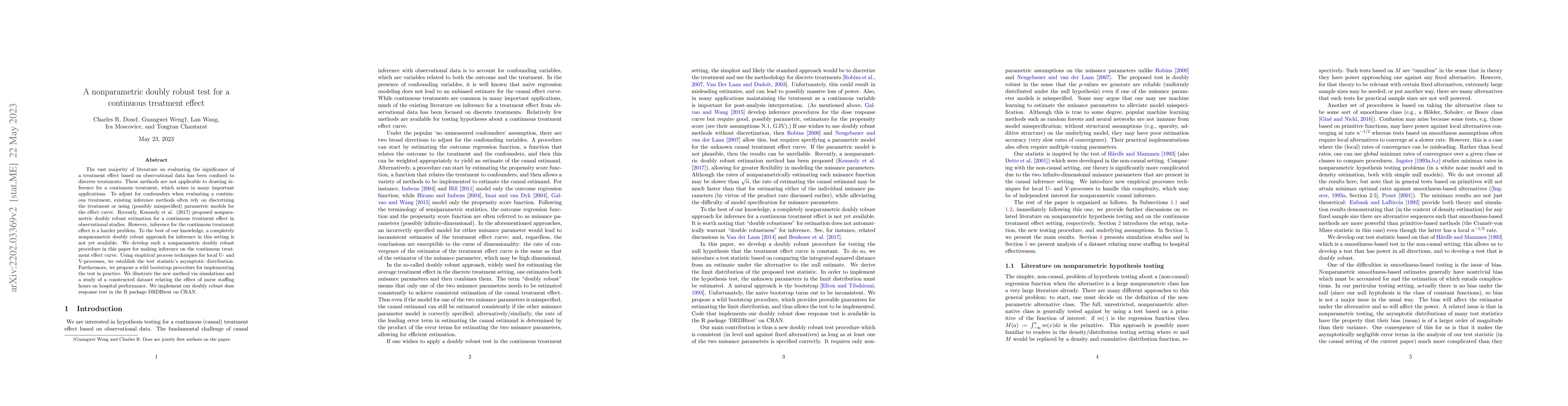 Thumbnail for A nonparametric doubly robust test for a continuous treatment effect