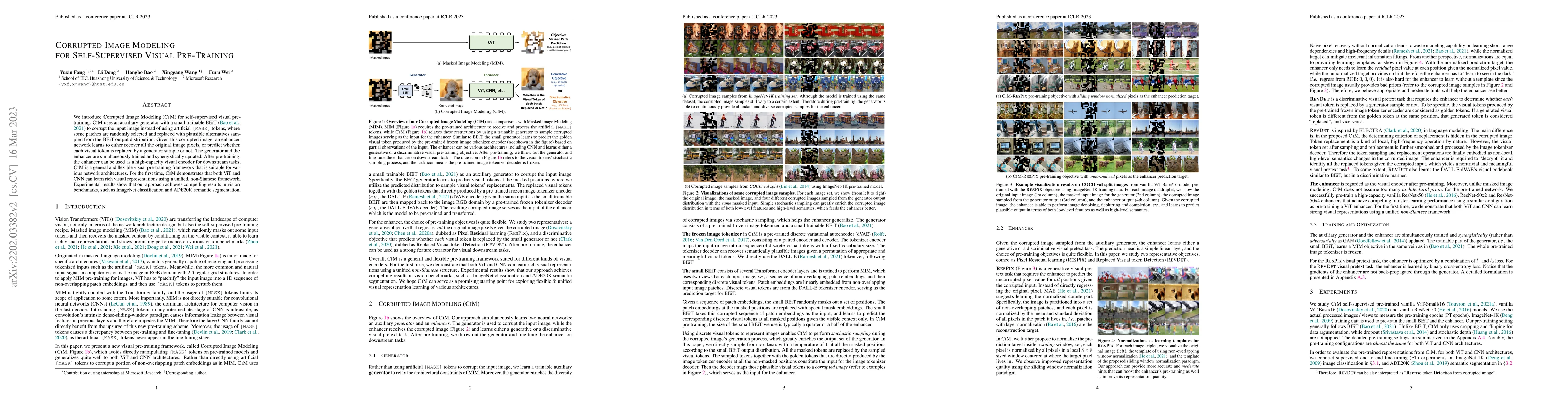 Thumbnail for Corrupted Image Modeling for Self-Supervised Visual Pre-Training