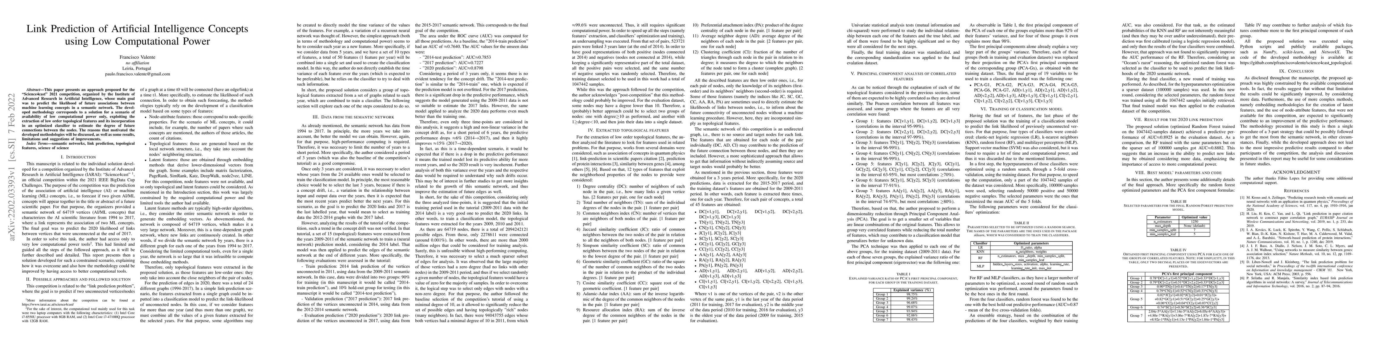 Thumbnail for Link Prediction of Artificial Intelligence Concepts using Low
  Computational Power