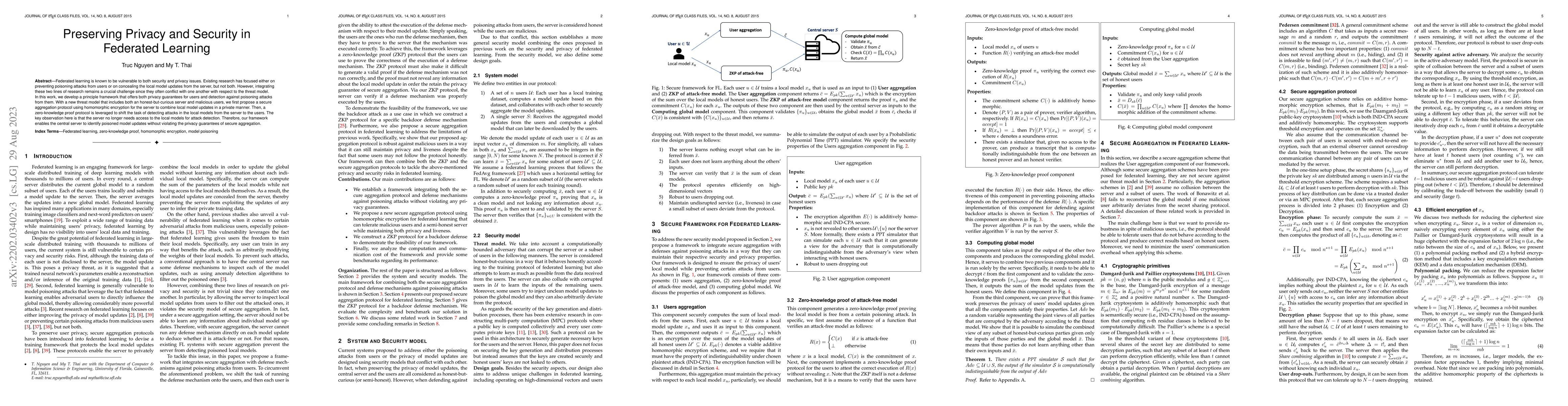Thumbnail for Preserving Privacy and Security in Federated Learning