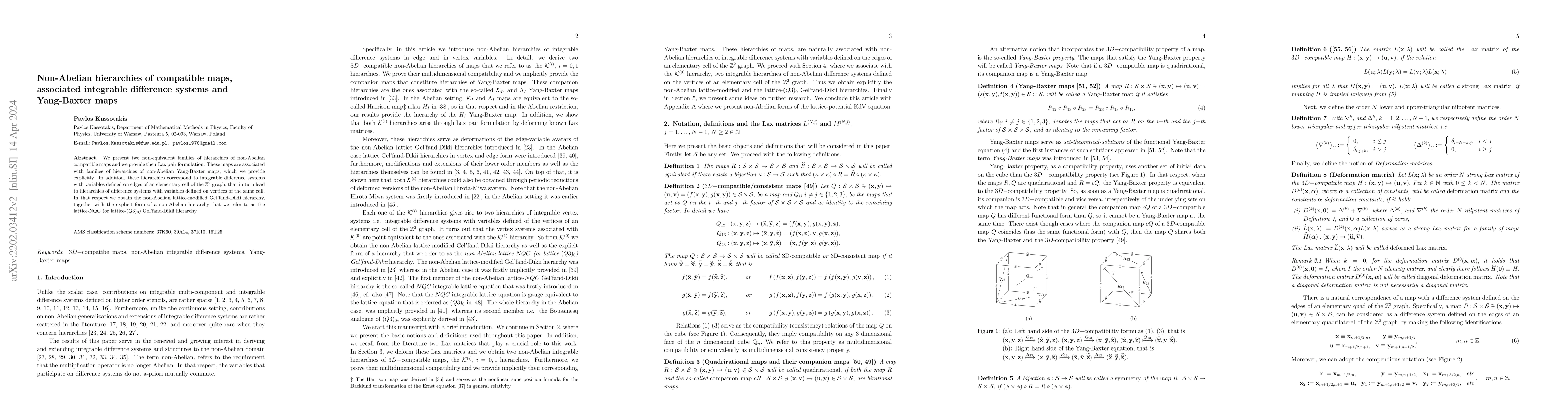 Thumbnail for Non-Abelian hierarchies of compatible maps, associated integrable
  difference systems and Yang-Baxter maps