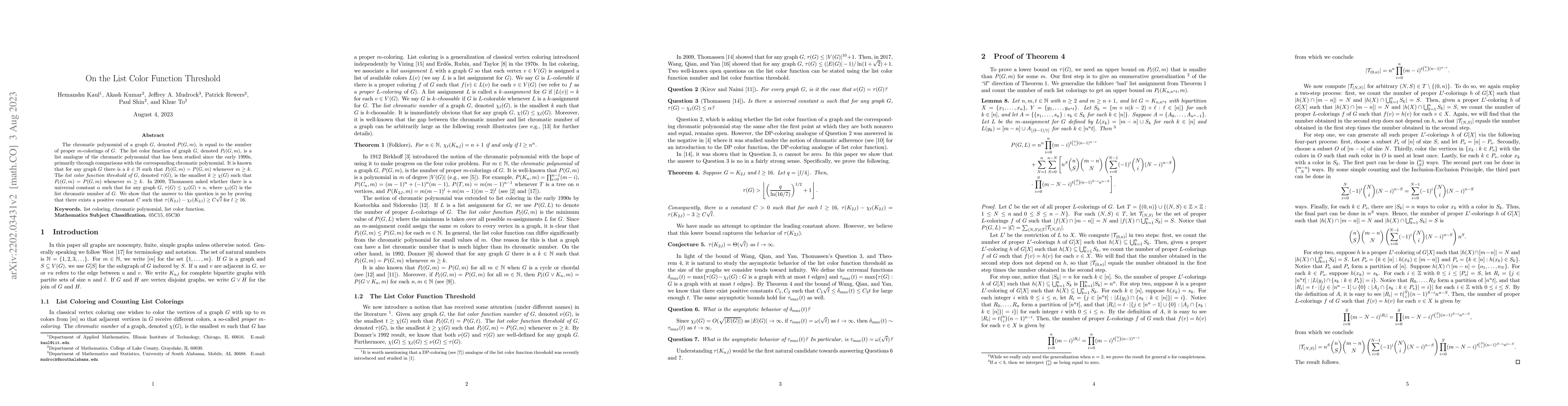 Thumbnail for On the List Color Function Threshold