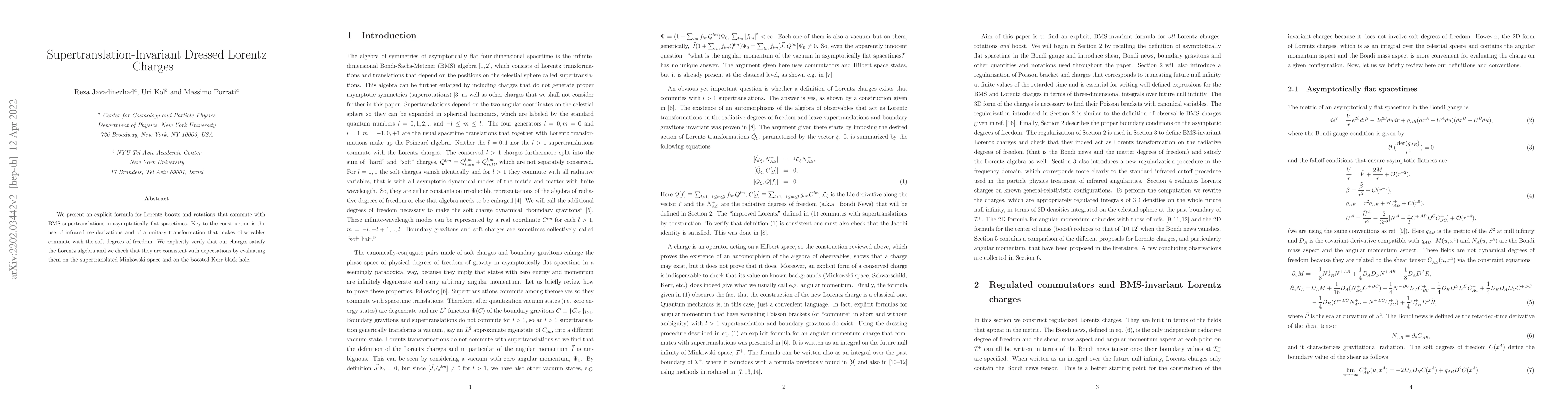 Thumbnail for Supertranslation-Invariant Dressed Lorentz Charges