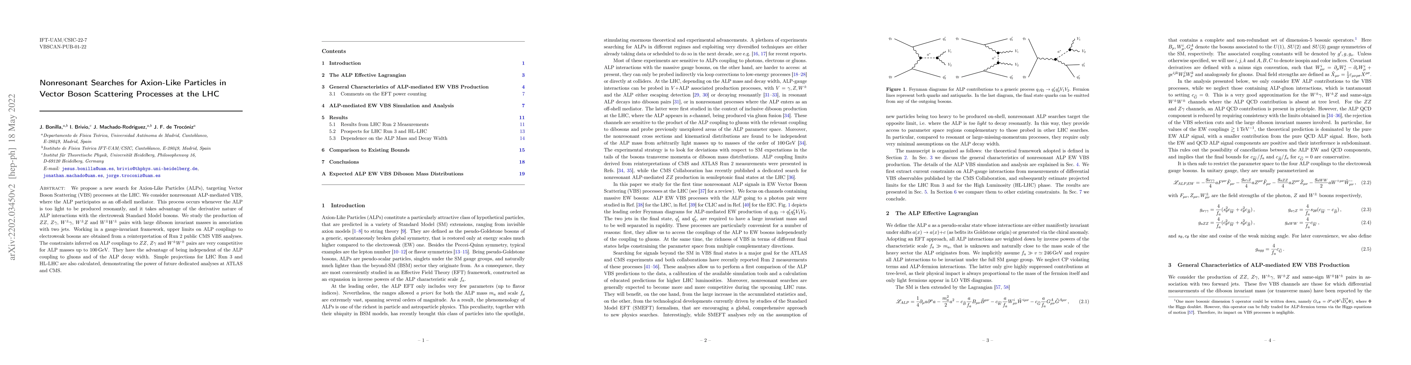Thumbnail for Nonresonant Searches for Axion-Like Particles in Vector Boson Scattering
  Processes at the LHC