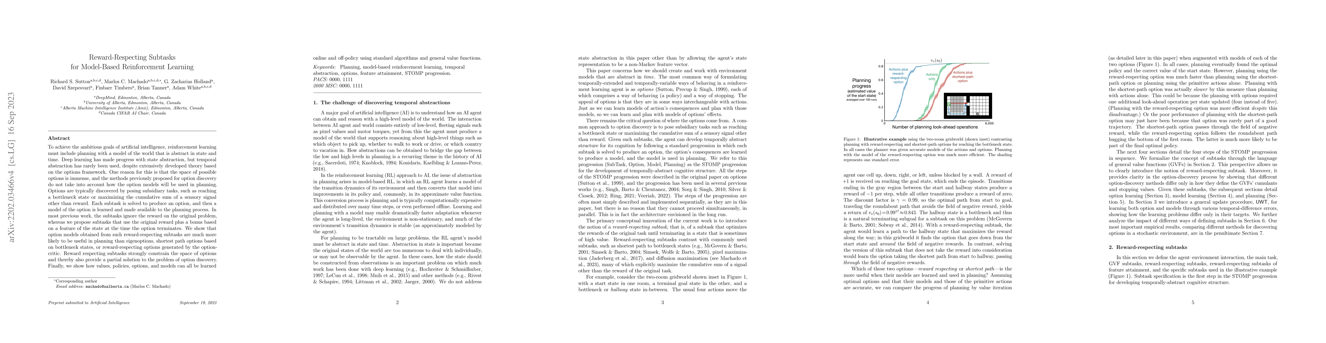 Thumbnail for Reward-Respecting Subtasks for Model-Based Reinforcement Learning