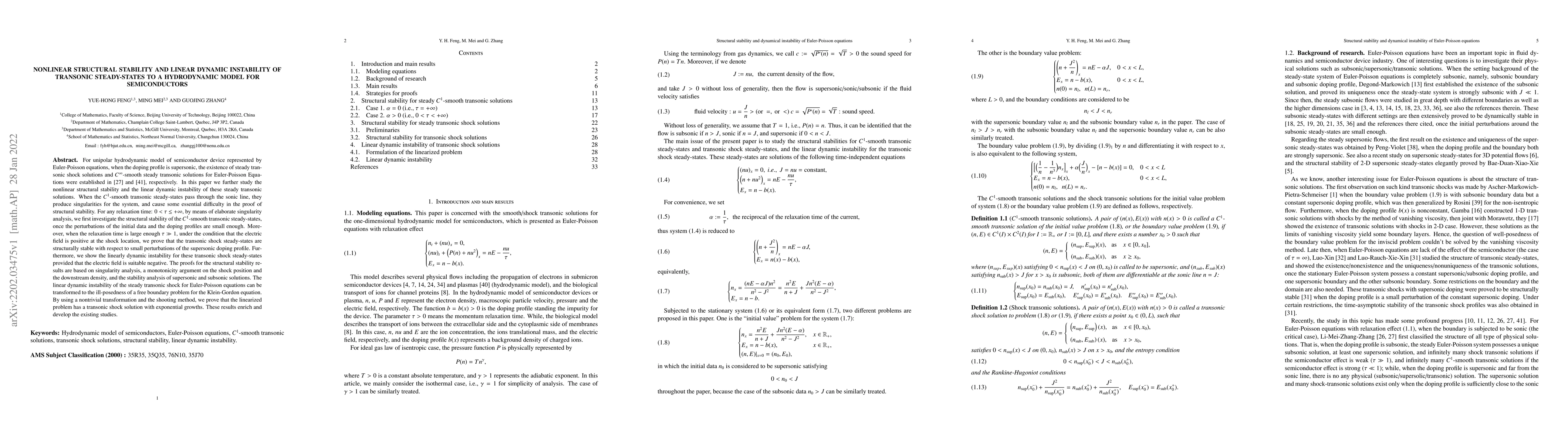 Thumbnail for Nonlinear structural stability and linear dynamic instability of
  transonic steady-states to a hydrodynamic model for semiconductors