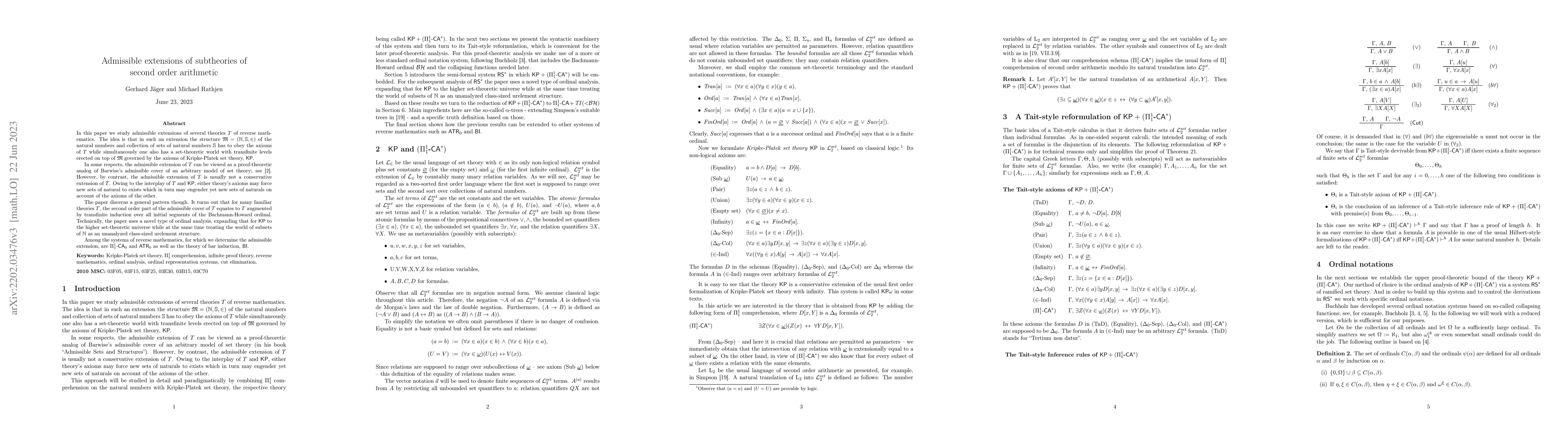 Thumbnail for Admissible extensions of subtheories of second order arithmetic