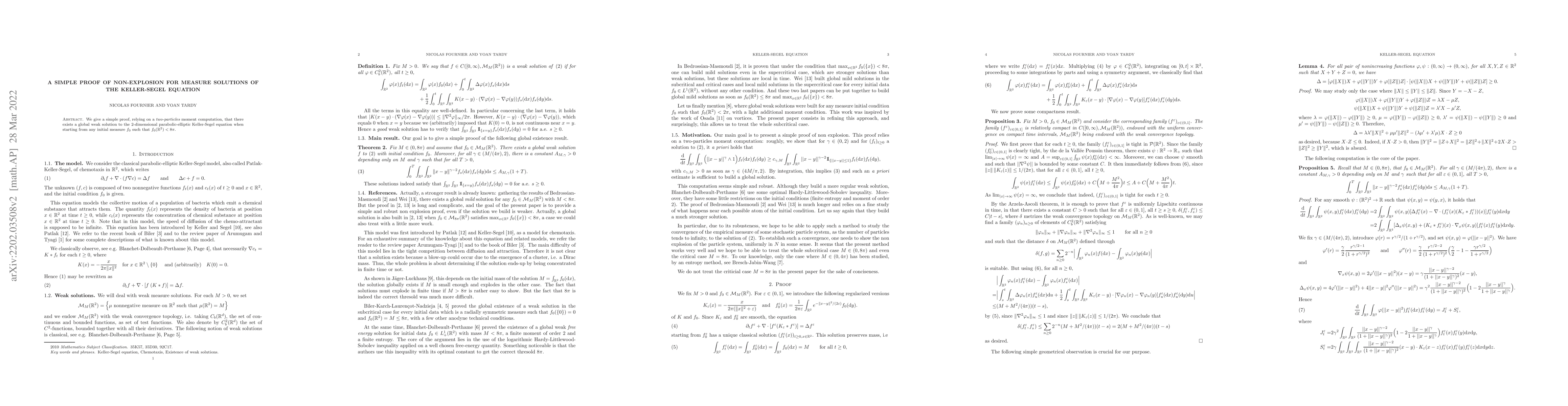 Thumbnail for A simple proof of non-explosion for measure solutions of the
  Keller-Segel equation