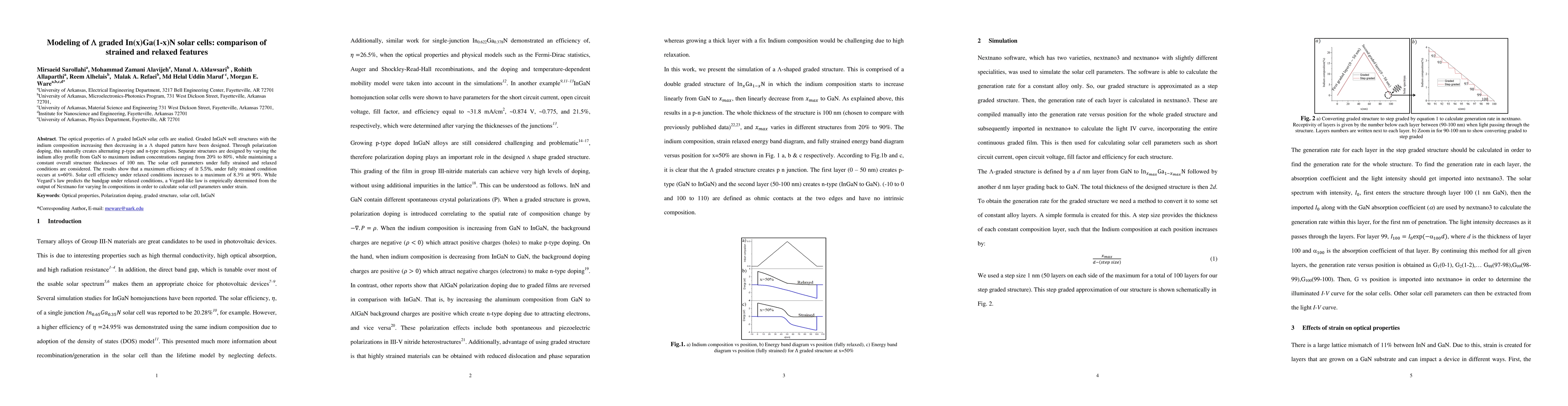 Thumbnail for Modeling of V graded In(x)Ga(1-x)N solar cells: comparison of strained
  and relaxed features