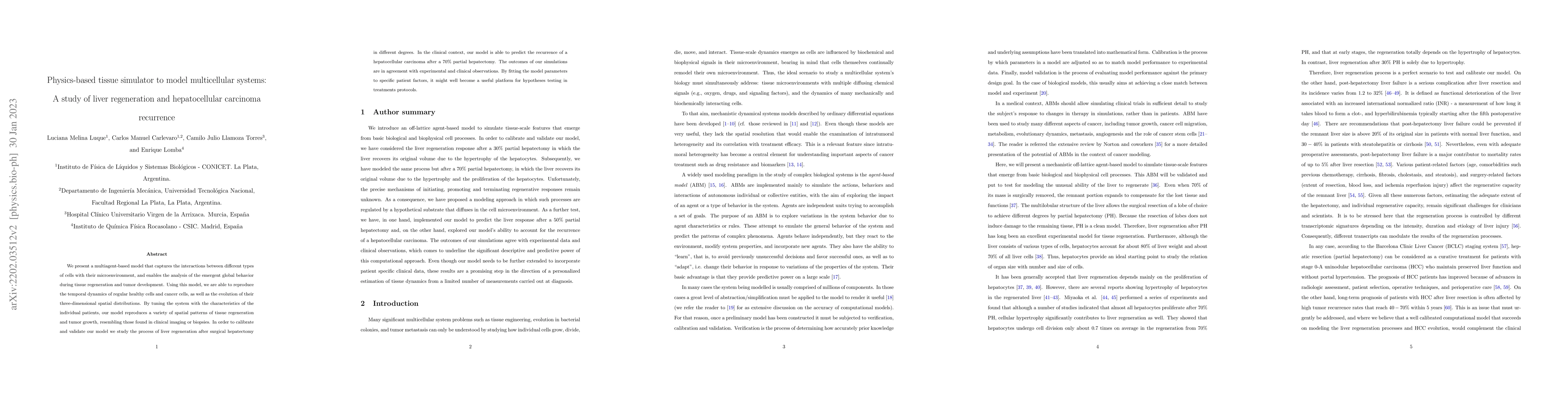 Thumbnail for Physics-based tissue simulator to model multicellular systems: A study
  of liver regeneration and hepatocellular carcinoma recurrence