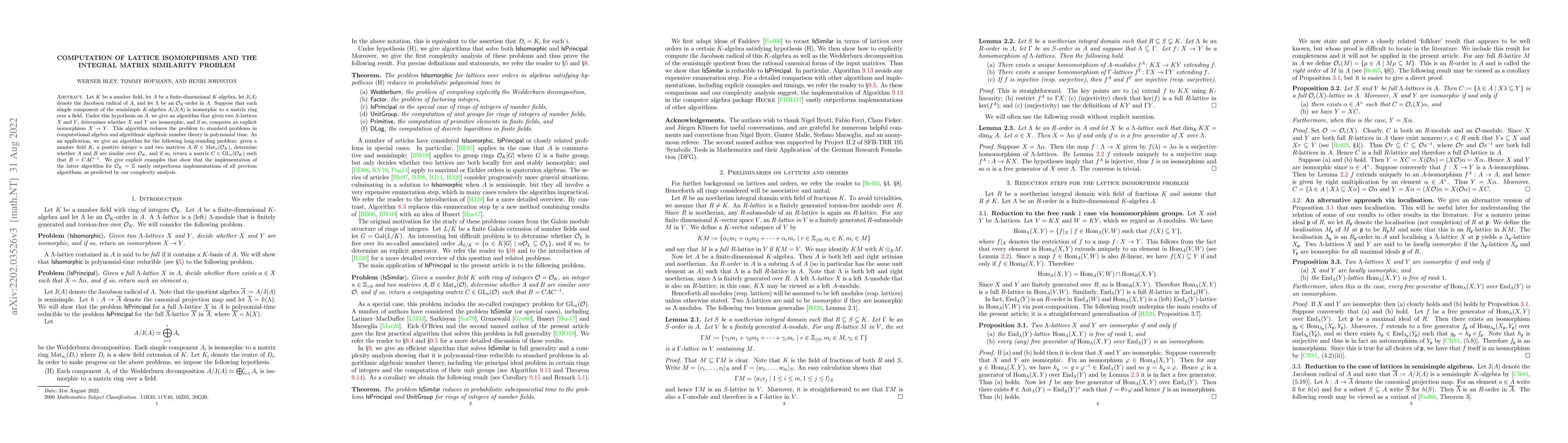 Thumbnail for Computation of lattice isomorphisms and the integral matrix similarity
  problem