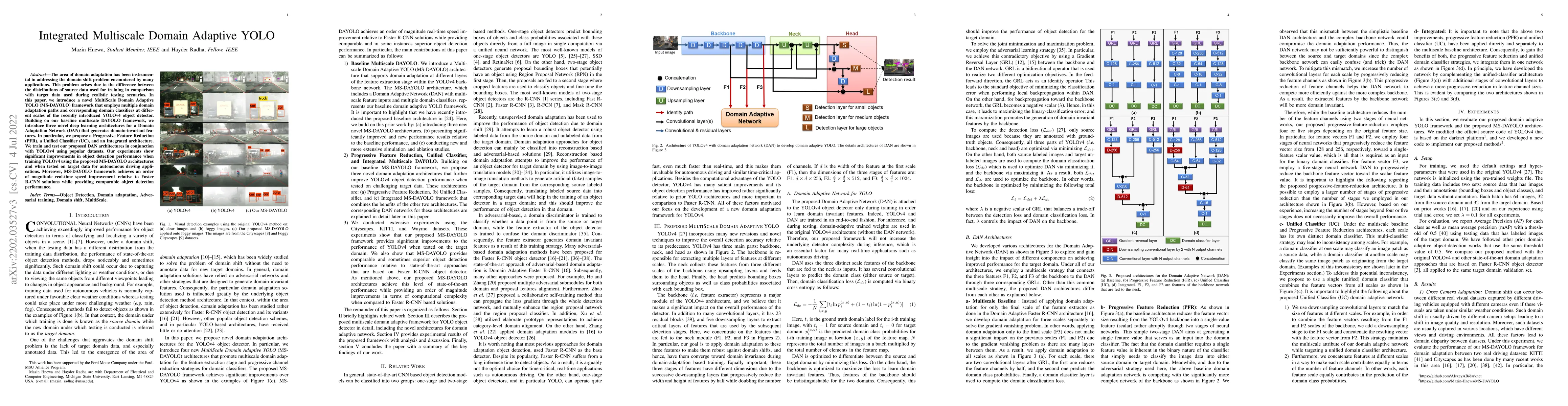Thumbnail for Integrated Multiscale Domain Adaptive YOLO