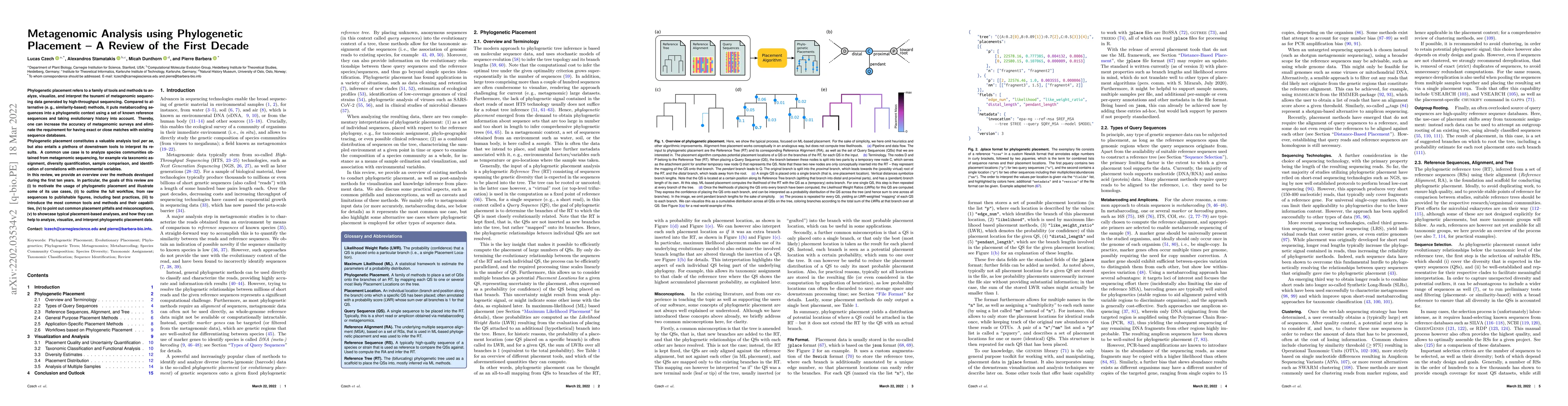 Thumbnail for Metagenomic Analysis using Phylogenetic Placement -- A Review of the
  First Decade