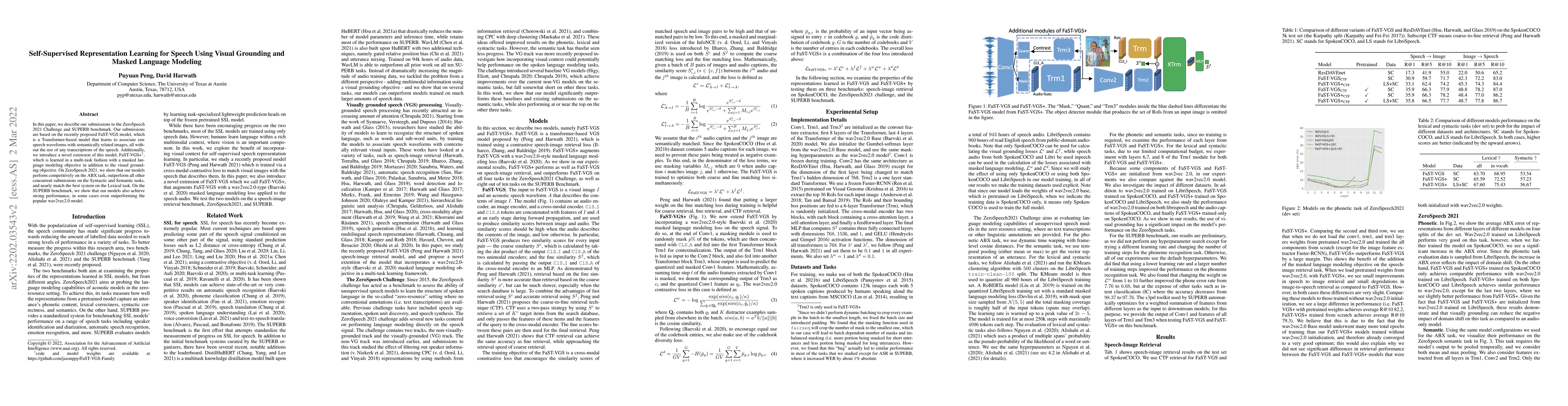 Thumbnail for Self-Supervised Representation Learning for Speech Using Visual
  Grounding and Masked Language Modeling