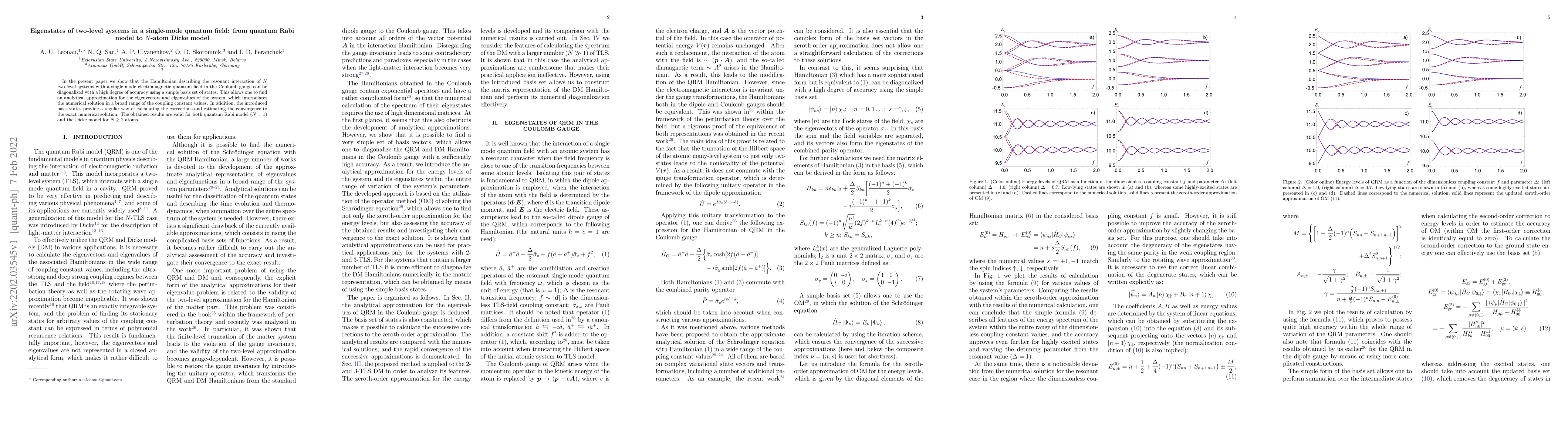 Thumbnail for Eigenstates of two-level systems in a single-mode quantum field: from
  quantum Rabi model to $N$-atom Dicke model
