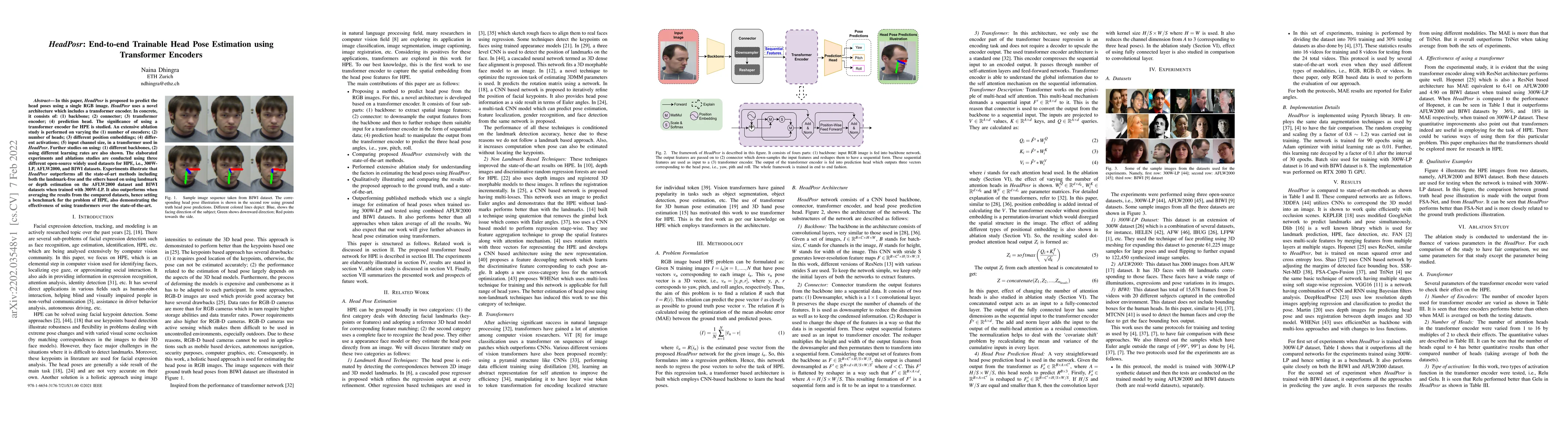 Thumbnail for HeadPosr: End-to-end Trainable Head Pose Estimation using Transformer
  Encoders