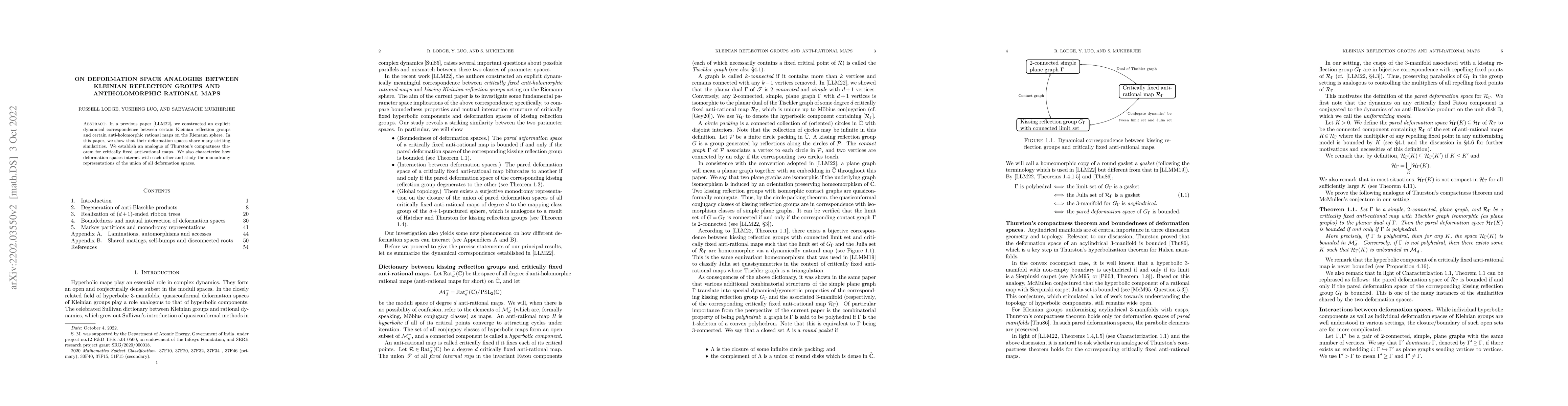 Thumbnail for On Deformation Space Analogies between Kleinian Reflection Groups and
  Antiholomorphic Rational Maps