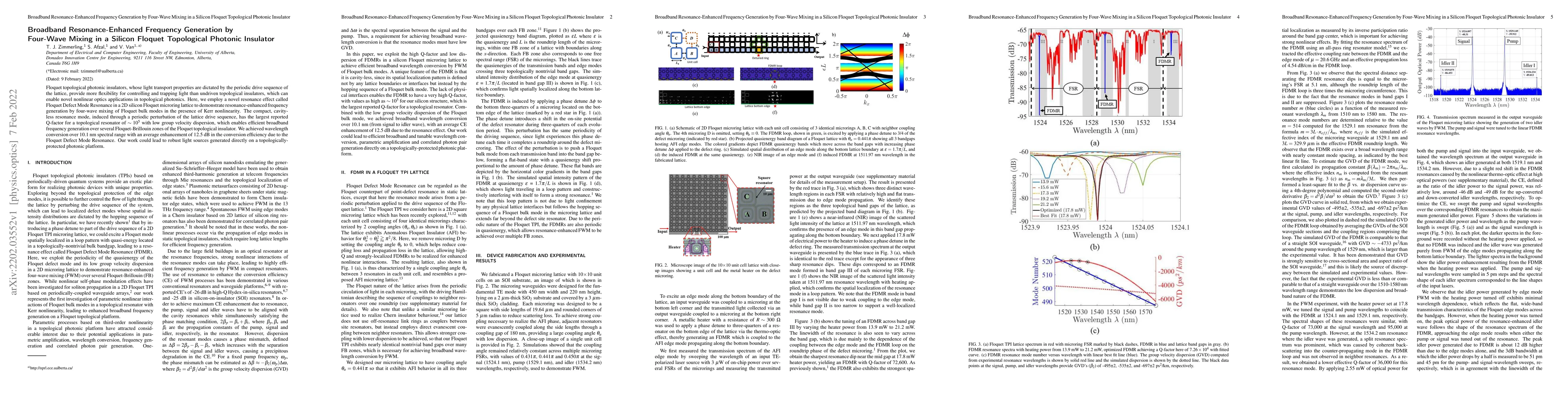 Thumbnail for Broadband Resonance-Enhanced Frequency Generation by Four-Wave Mixing in
  a Silicon Floquet Topological Photonic Insulator