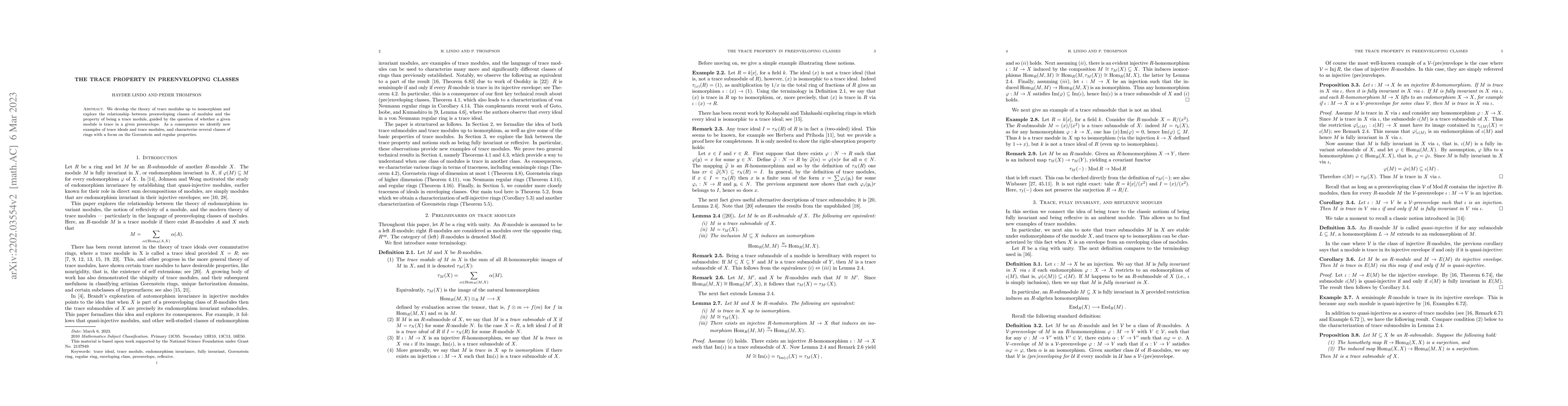 Thumbnail for The trace property in preenveloping classes