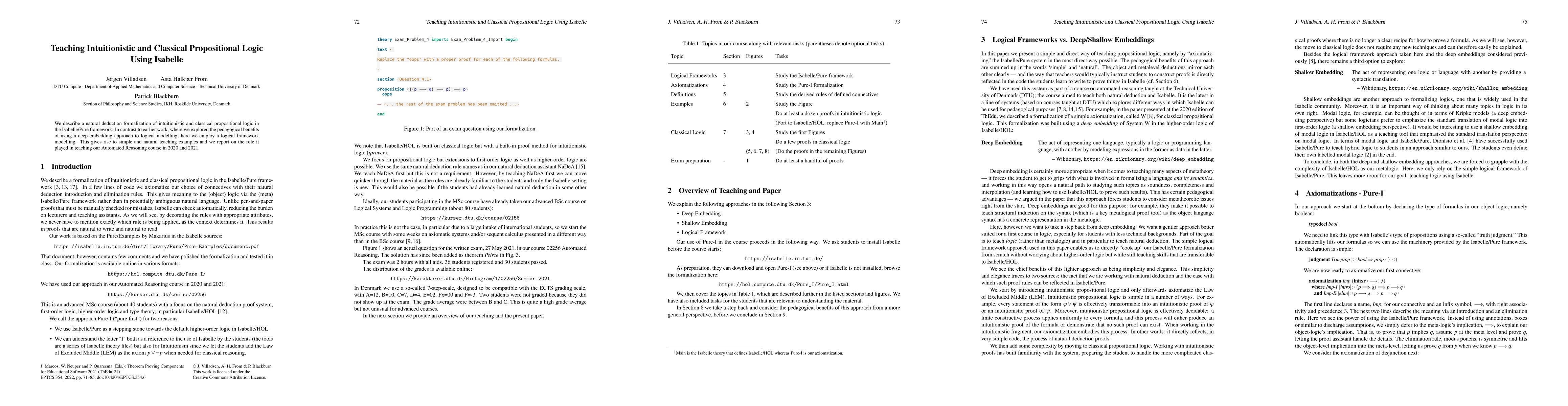 Thumbnail for Teaching Intuitionistic and Classical Propositional Logic Using Isabelle