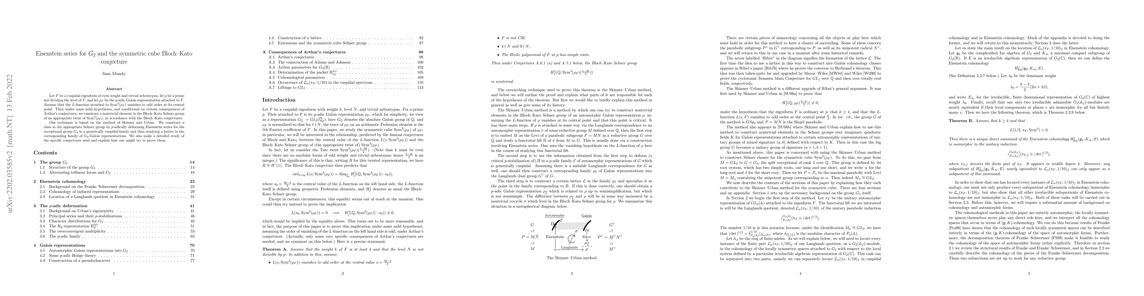 Thumbnail for Eisenstein series for $G_2$ and the symmetric cube Bloch--Kato
  conjecture
