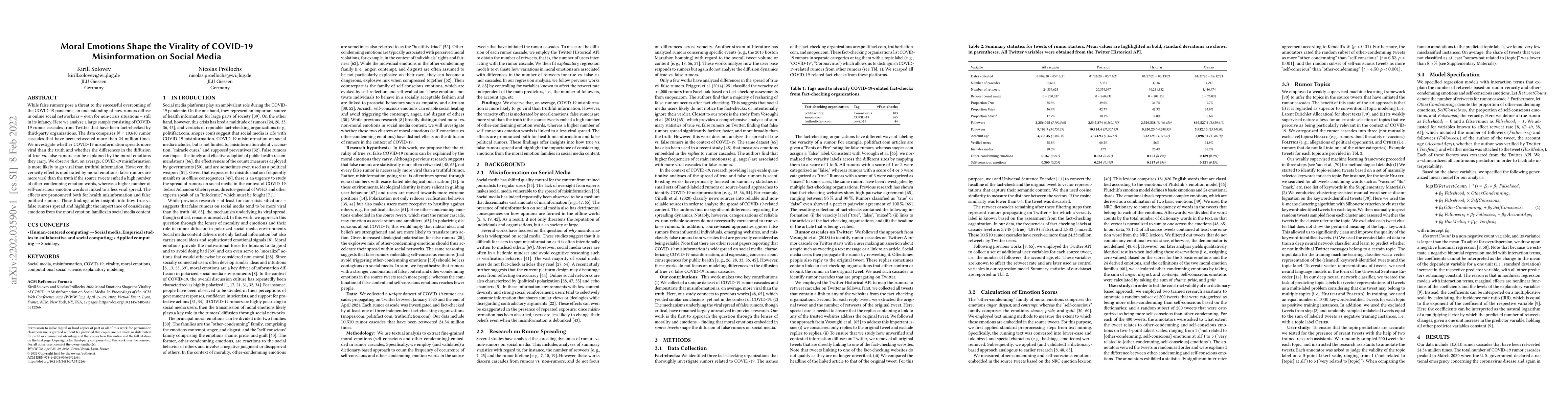 Thumbnail for Moral Emotions Shape the Virality of COVID-19 Misinformation on Social
  Media