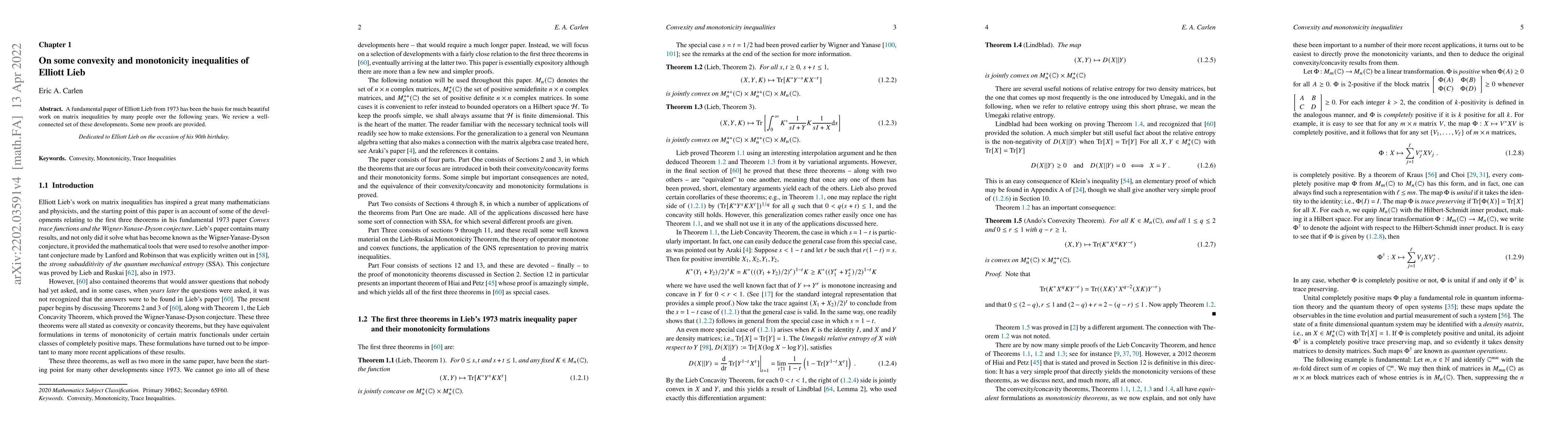 Thumbnail for On some convexity and monotonicity inequalities of Elliott Lieb