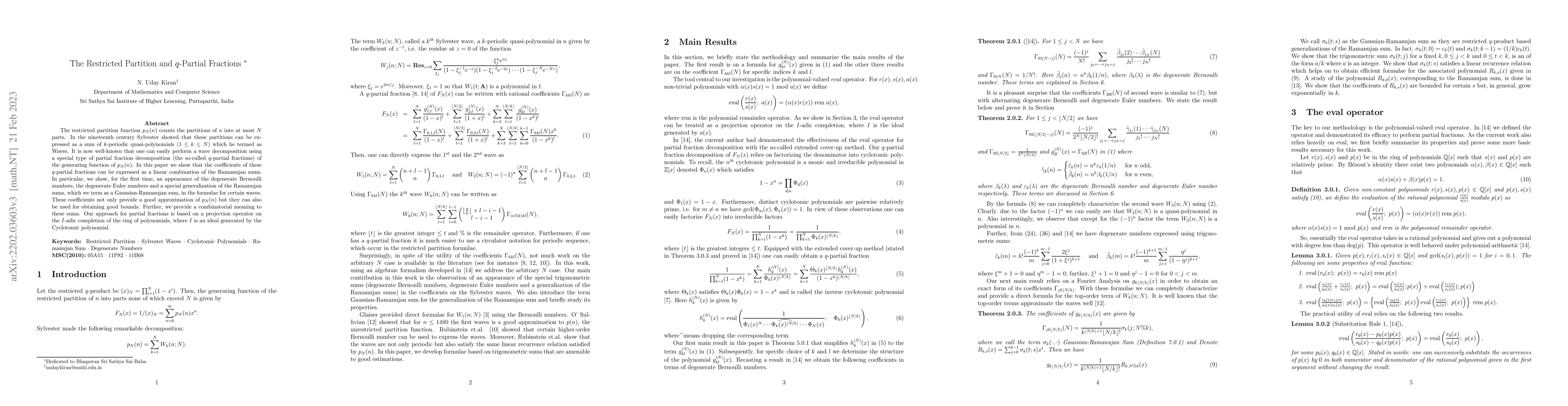 Thumbnail for The Restricted Partition and q-Partial Fractions