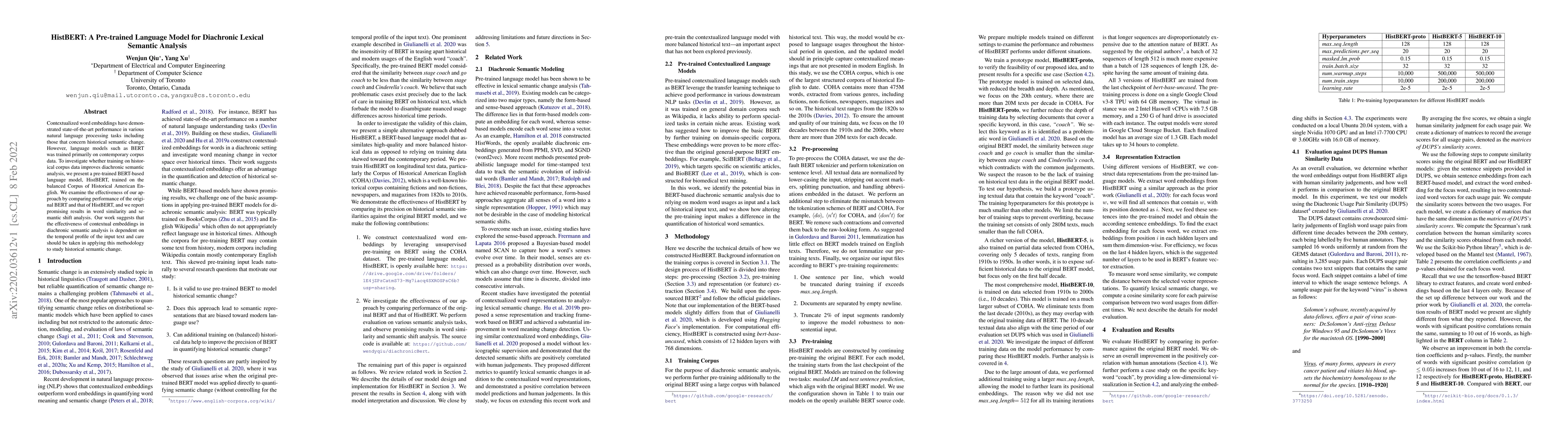 Thumbnail for HistBERT: A Pre-trained Language Model for Diachronic Lexical Semantic
  Analysis