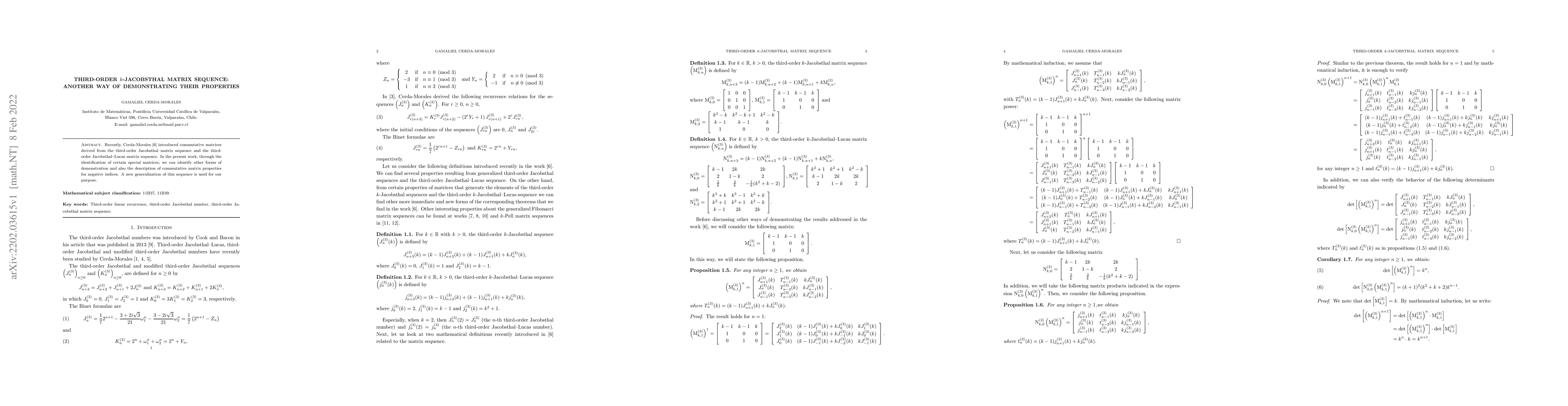 Thumbnail for Third-order $k$-Jacobsthal matrix sequence: Another way of demonstrating
  their properties