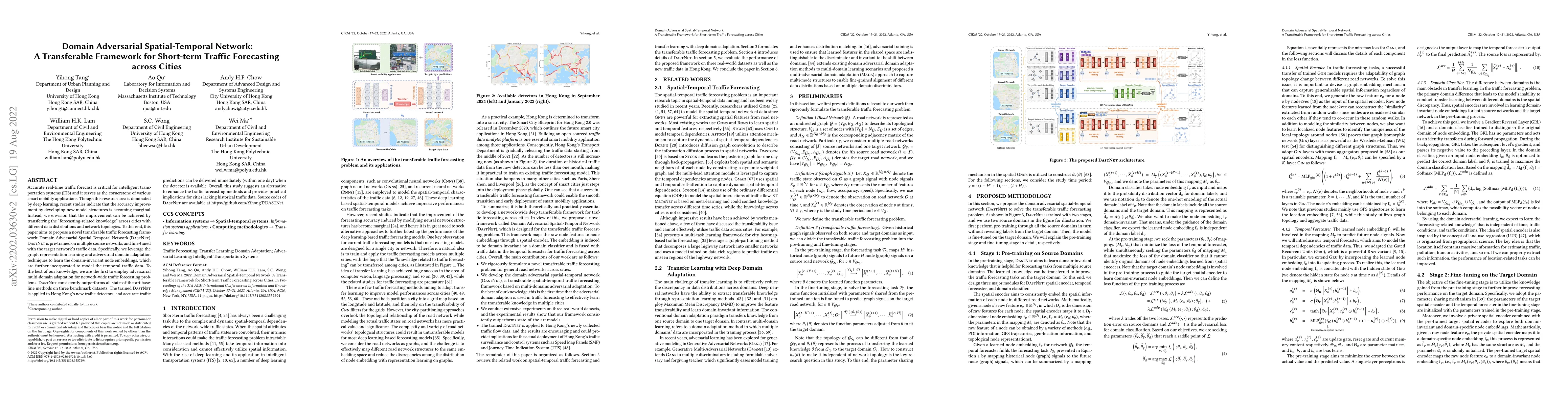 Thumbnail for Domain Adversarial Spatial-Temporal Network: A Transferable Framework
  for Short-term Traffic Forecasting across Cities