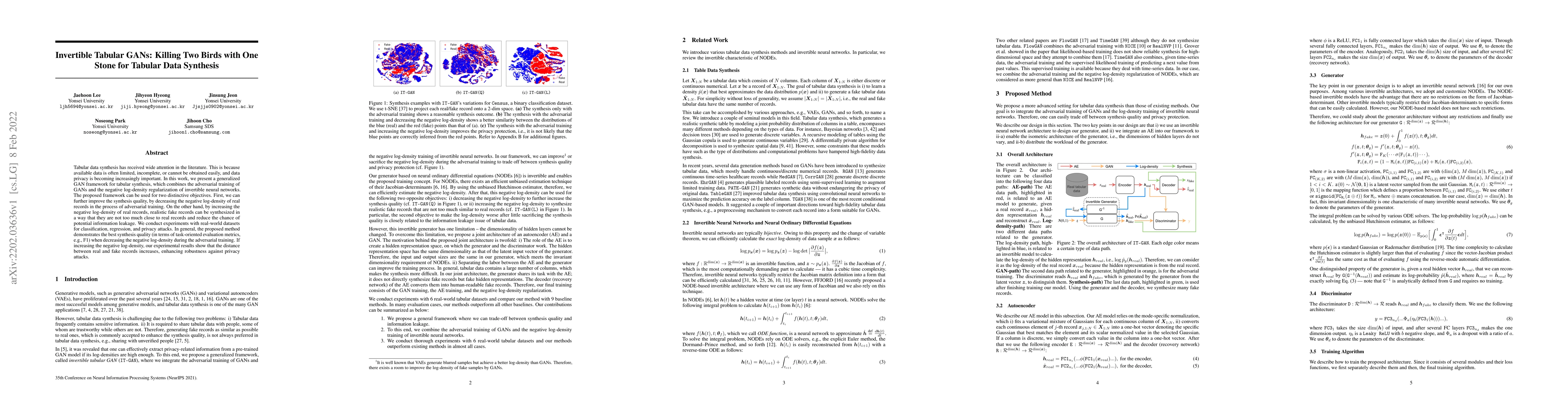 Thumbnail for Invertible Tabular GANs: Killing Two Birds with OneStone for Tabular
  Data Synthesis