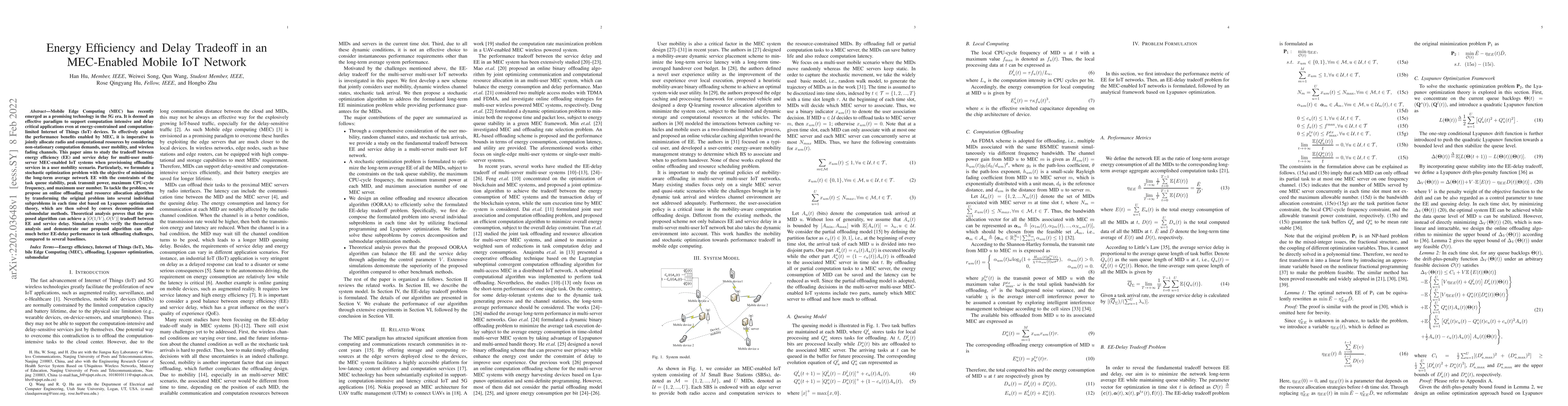 Thumbnail for Energy Efficiency and Delay Tradeoff in an MEC-Enabled Mobile IoT
  Network