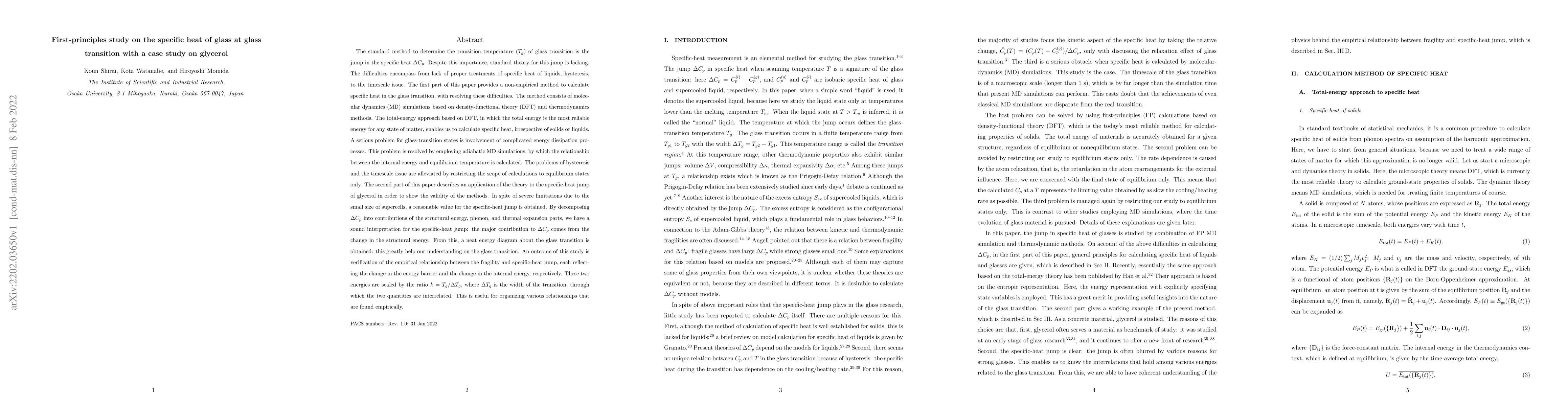 Thumbnail for First-principles study on the specific heat of glass at glass transition
  with a case study on glycerol