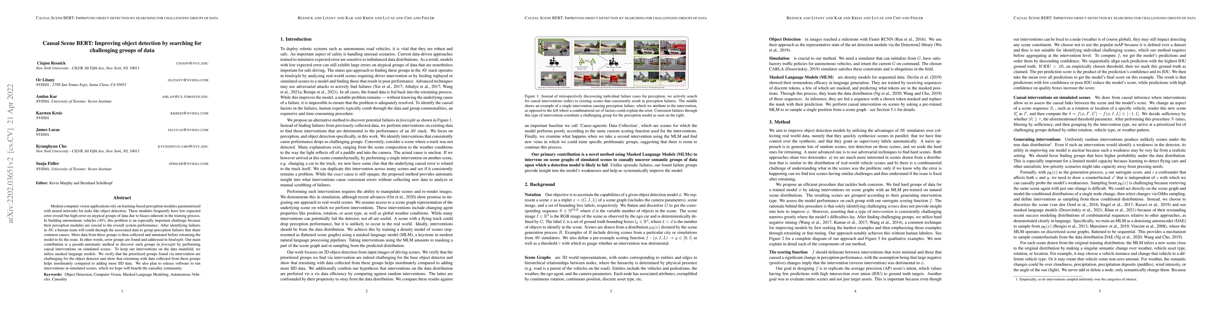 Thumbnail for Causal Scene BERT: Improving object detection by searching for
  challenging groups of data