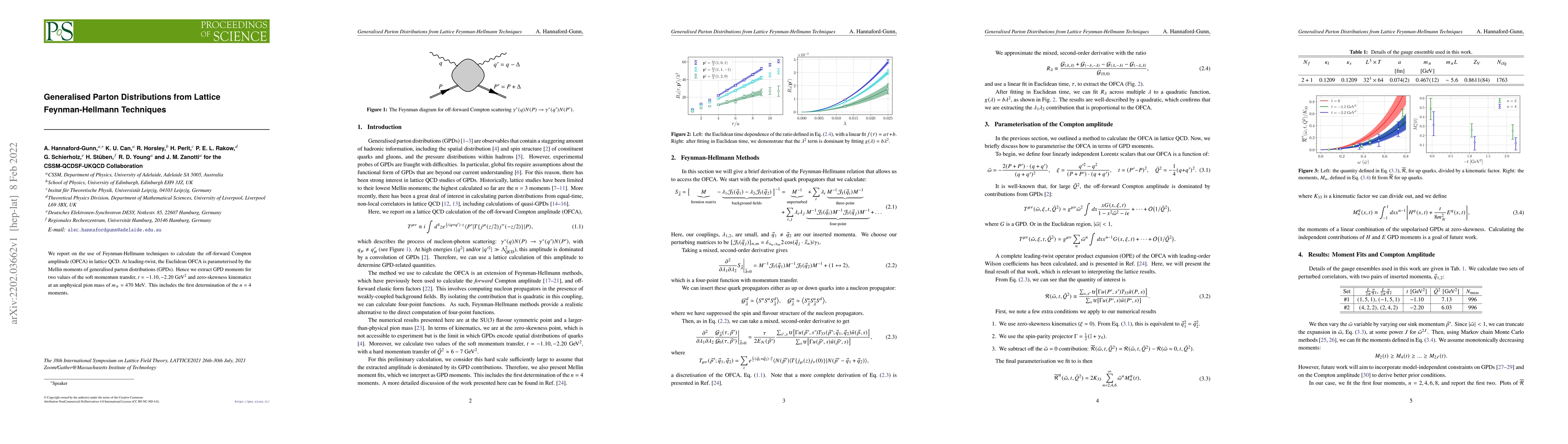 Thumbnail for Generalised Parton Distributions from Lattice Feynman-Hellmann
  Techniques
