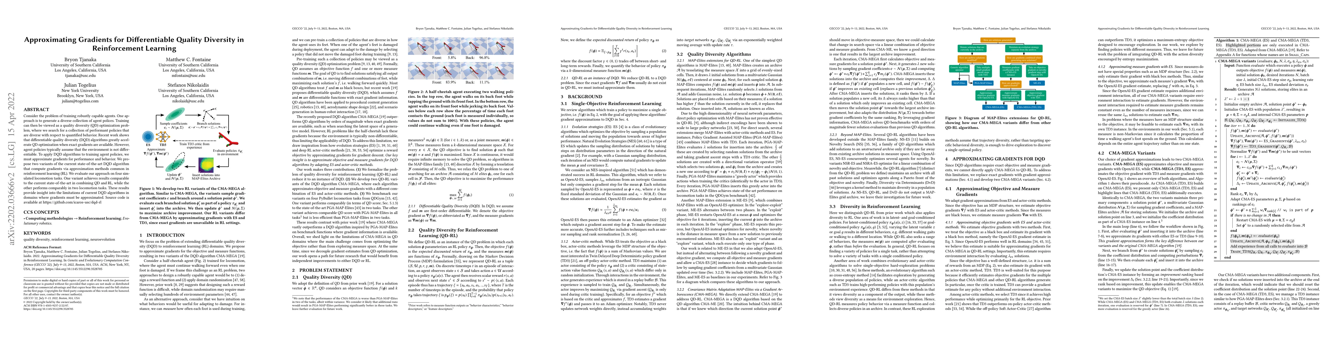 Thumbnail for Approximating Gradients for Differentiable Quality Diversity in
  Reinforcement Learning