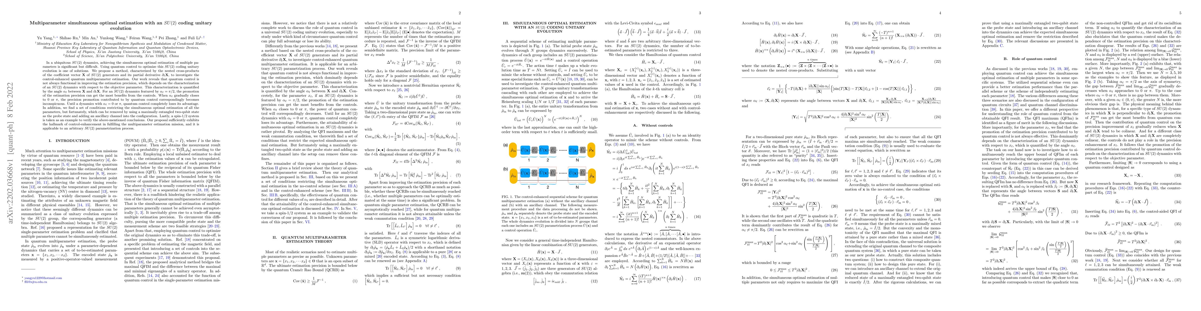 Thumbnail for Multiparameter simultaneous optimal estimation with an SU(2) coding
  unitary evolution