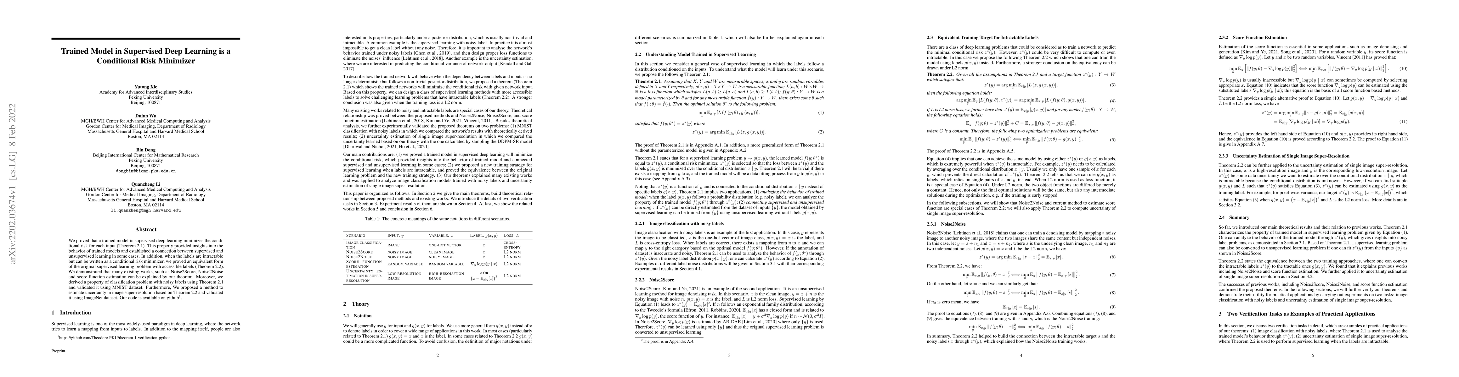 Thumbnail for Trained Model in Supervised Deep Learning is a Conditional Risk
  Minimizer