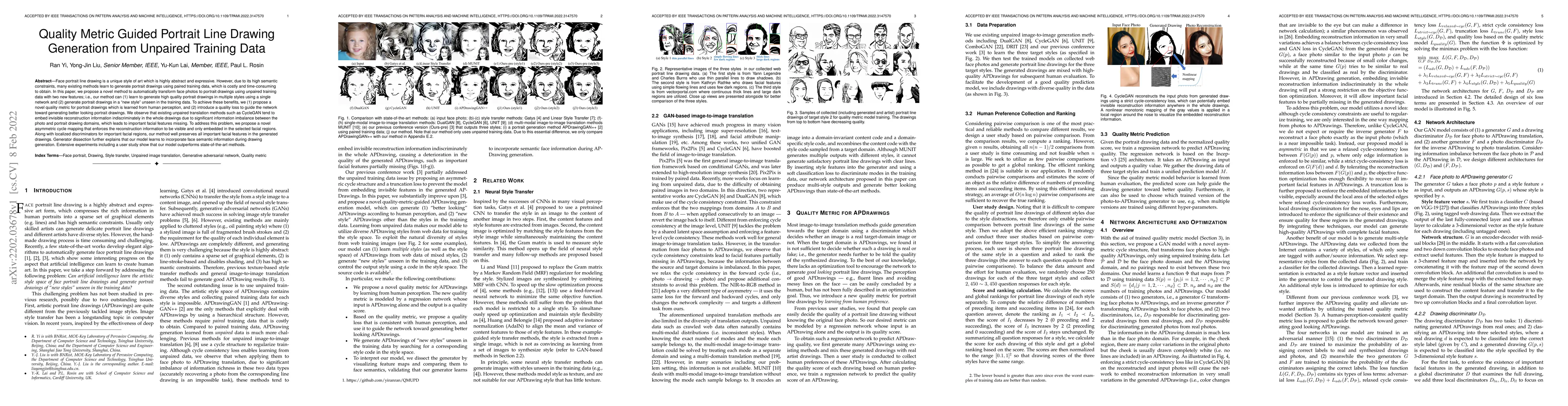 Thumbnail for Quality Metric Guided Portrait Line Drawing Generation from Unpaired
  Training Data