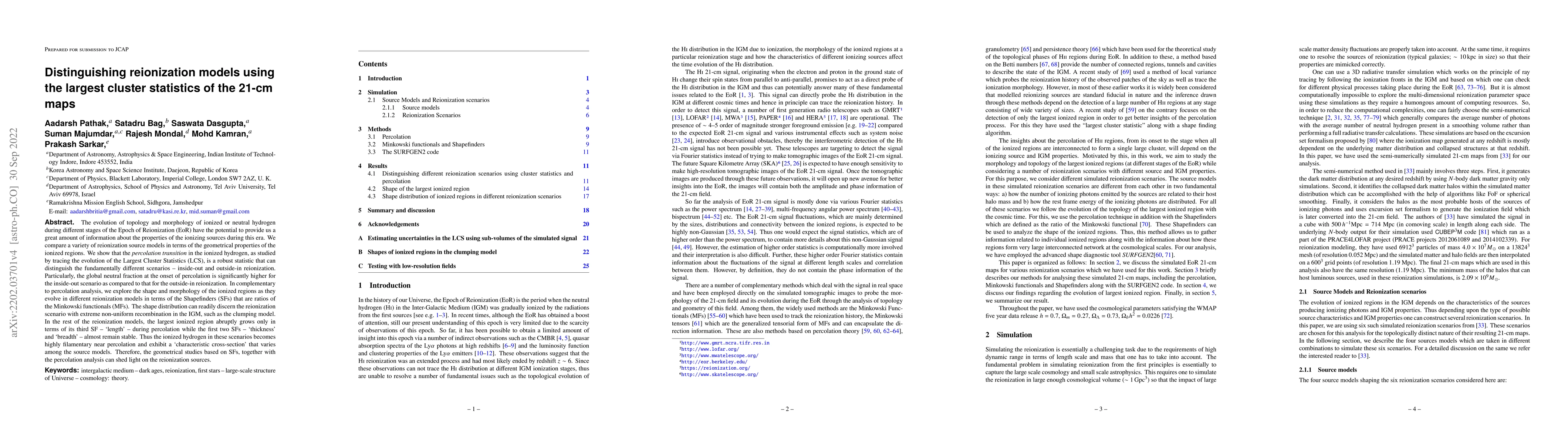 Thumbnail for Distinguishing reionization models using the largest cluster statistics
  of the 21-cm maps