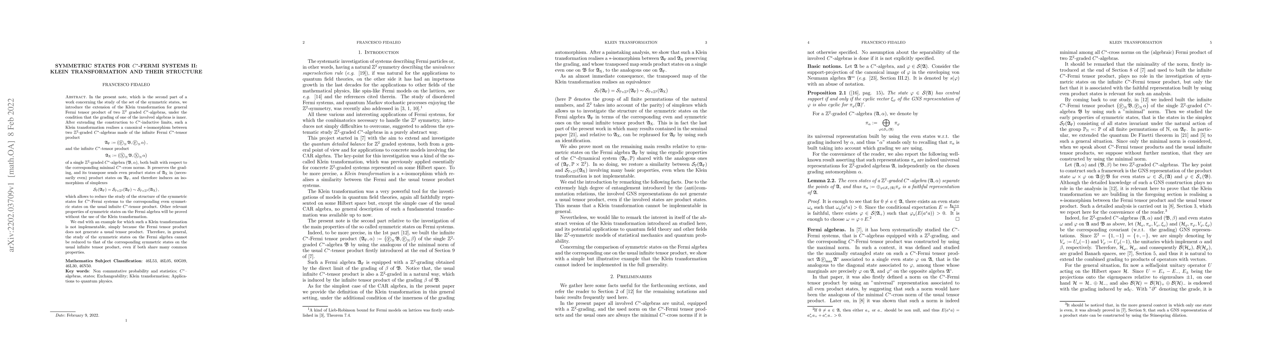 Thumbnail for Symmetric states for $C^*$-Fermi systems II: Klein transformation and
  their structure