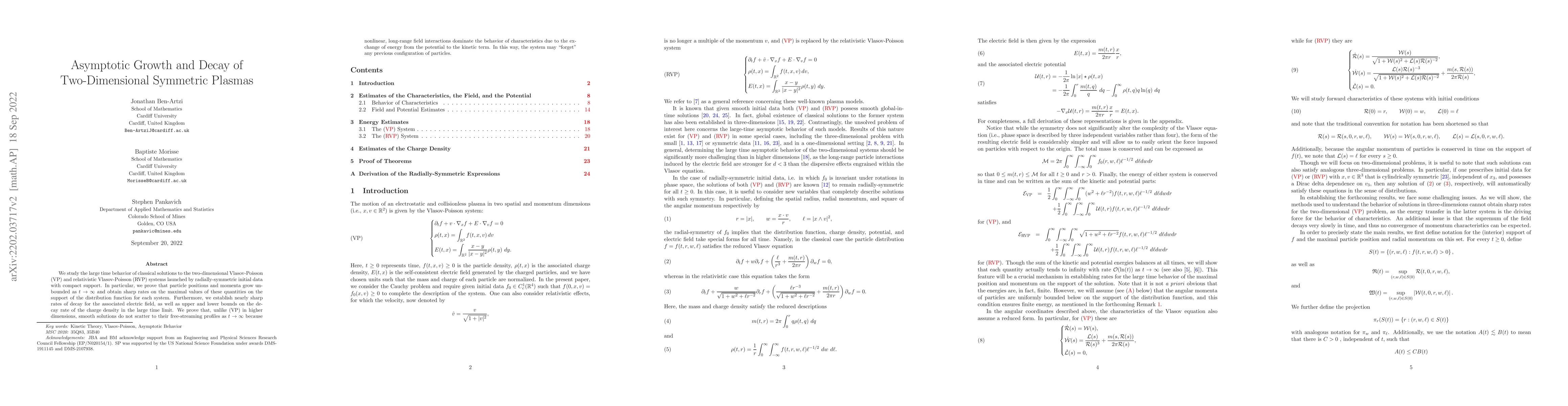 Thumbnail for Asymptotic Growth and Decay of Two-Dimensional Symmetric Plasmas