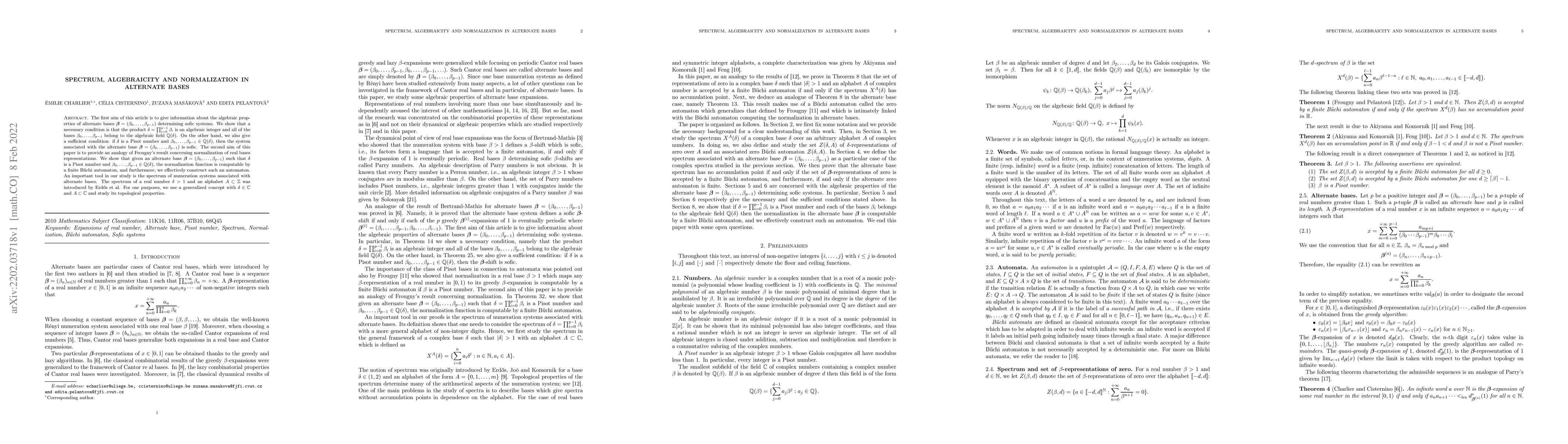 Thumbnail for Spectrum, algebraicity and normalization in alternate bases