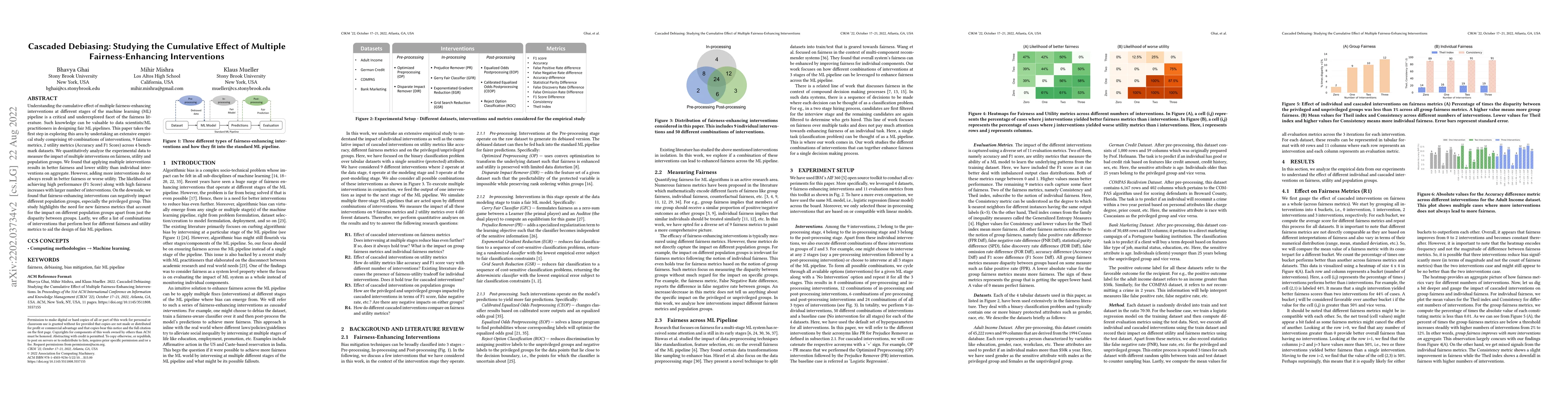 Thumbnail for Cascaded Debiasing: Studying the Cumulative Effect of Multiple
  Fairness-Enhancing Interventions
