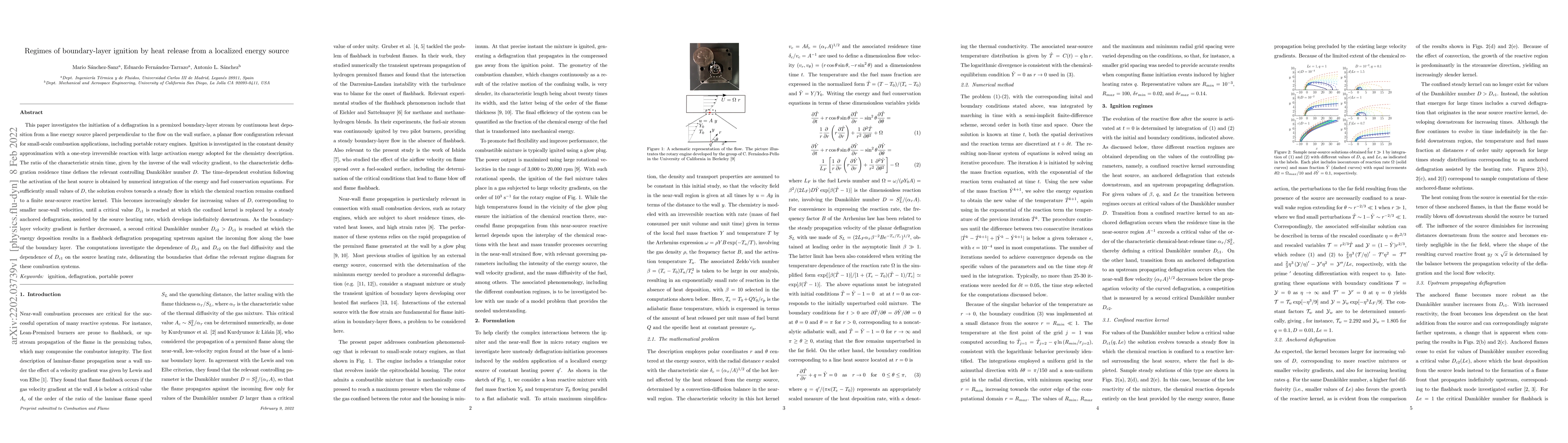 Thumbnail for Regimes of boundary layer ignition by heat release from a localized
  energy source