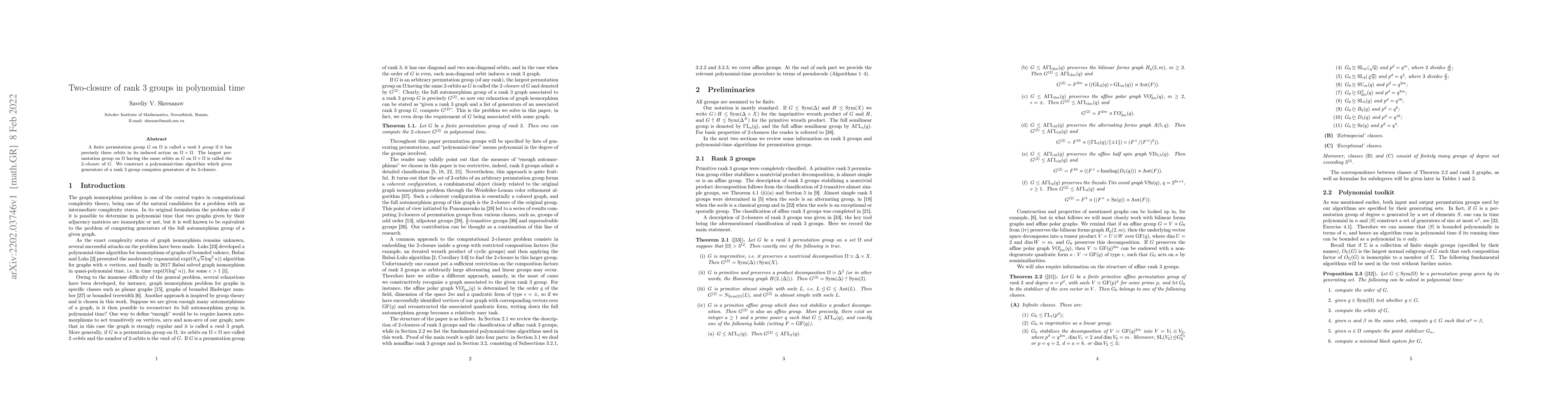 Thumbnail for Two-closure of rank 3 groups in polynomial time