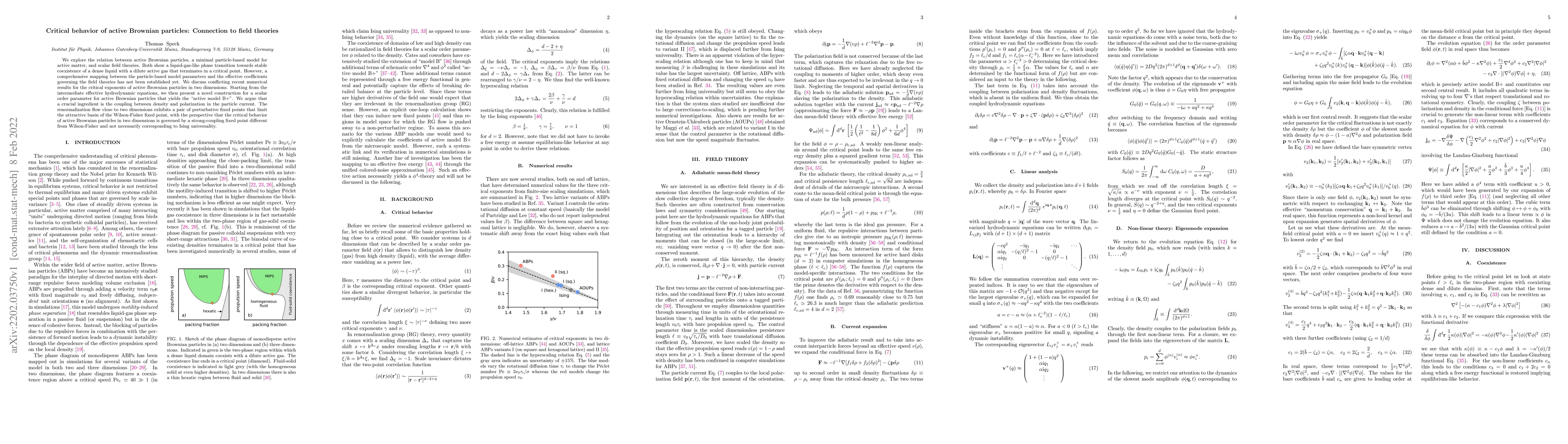 Thumbnail for Critical behavior of active Brownian particles: Connection to field
  theories